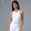 Short sleeveless yoga tops women's seamless all-in-one woven i-back moisture absorbent breathable fitness sports vest d25114