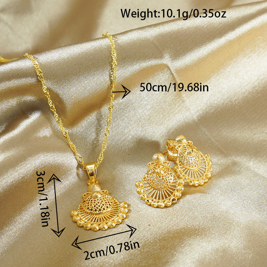 Indian african light luxury shell necklace and earring set - middle eastern banquet gold plated choker and earring two-piece set