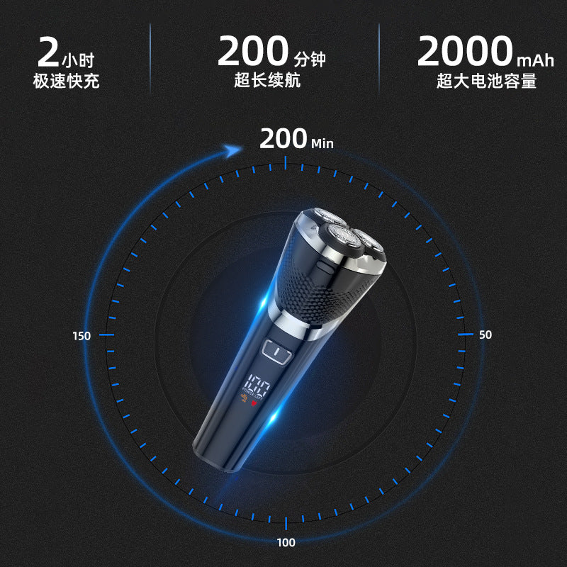 Full body washable electric shaver, rechargeable razor with floating triple-blade head, beard trimmer, 60-minute battery life