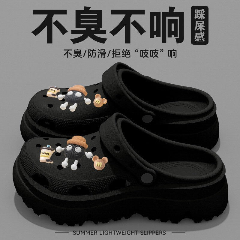 Pregnant women's high heels non-slip soft bottom crocs women's 2025new arrivaloutwearsummerpvcthick sole toe cap slippers