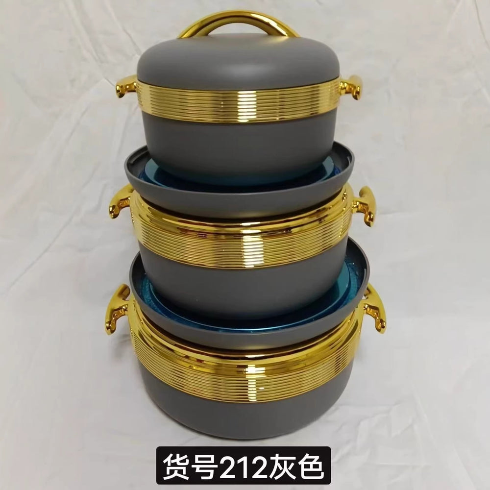 Food warmer container3pcs export cross-border gold handle round thermal insulation box 1-2-3.5l