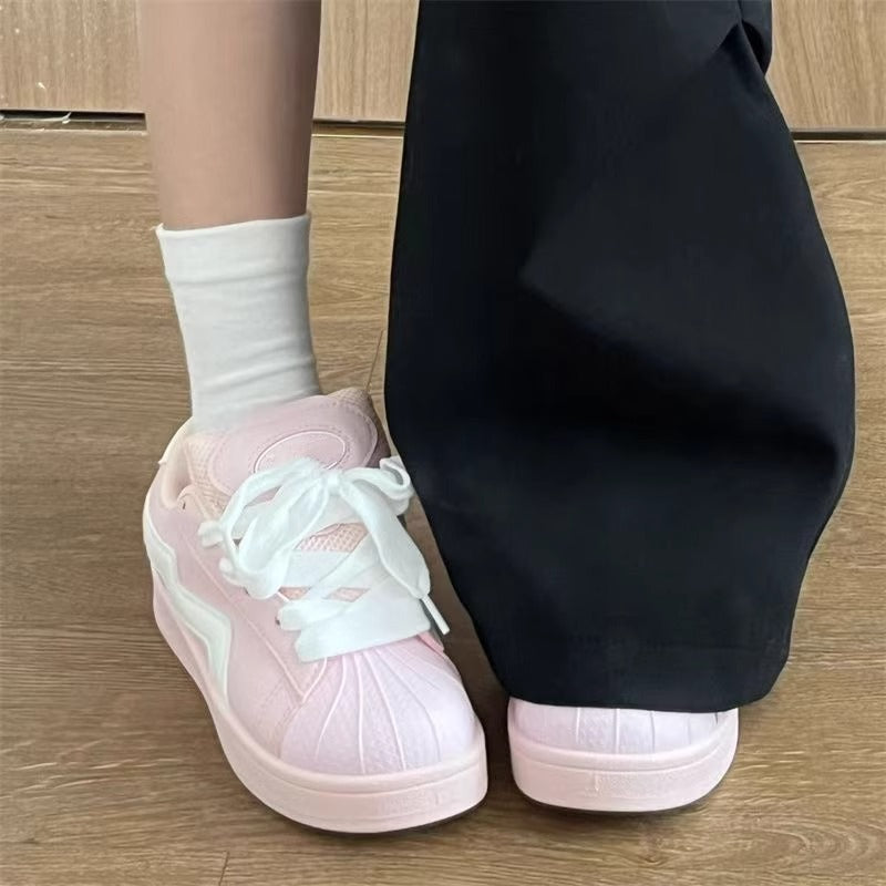 Pink shell toe bread shoes for women ins2026 spring and summer style easiest for match student casualeasiest for matchretro sports sneakers
