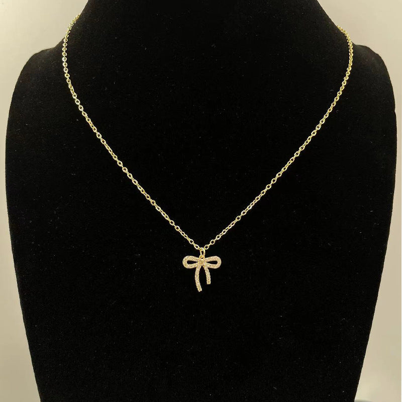 European and american new arrival: high-end bowknot necklace - women's fashionable, minimalist, and unique gold clavicle chain - stylish and versatile necklace
