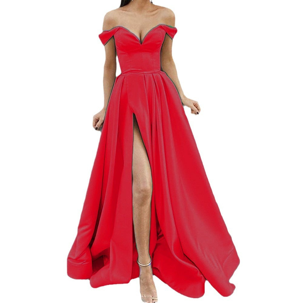 spring new cross-border european and american women's clothing multi-color bandeau v-neck backless flared dress with slit sleeveless maxi dress