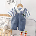 Children's denim shorts overalls polo shirtstripestwo-piece setsummerk-style 0-3 years old small and medium-sized children new arrivalin stock