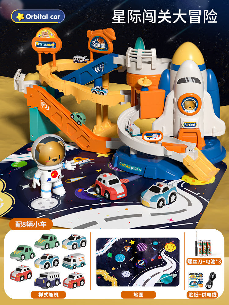 Kids' rocket space adventure challenge: boy's track car toy, mini car building parking garage puzzle - wholesale