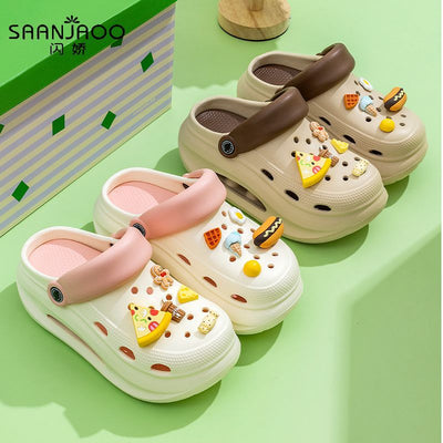 2025 new women's wedge platform clogs - summer outdoor wear, thick sole, two-wear style, chunky heel, non-slip beach sandals & slippers