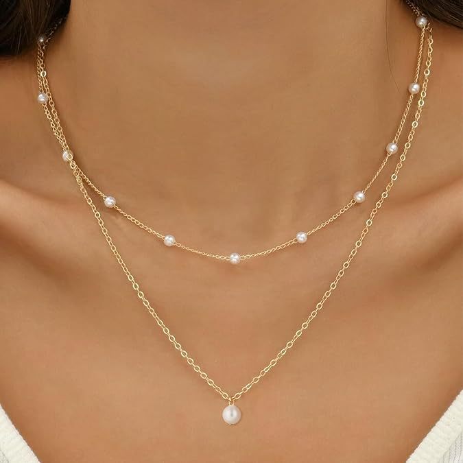 European and american cross-border hot seller: real gold brass electroplated pearl necklace - layered design, double-strand choker for women