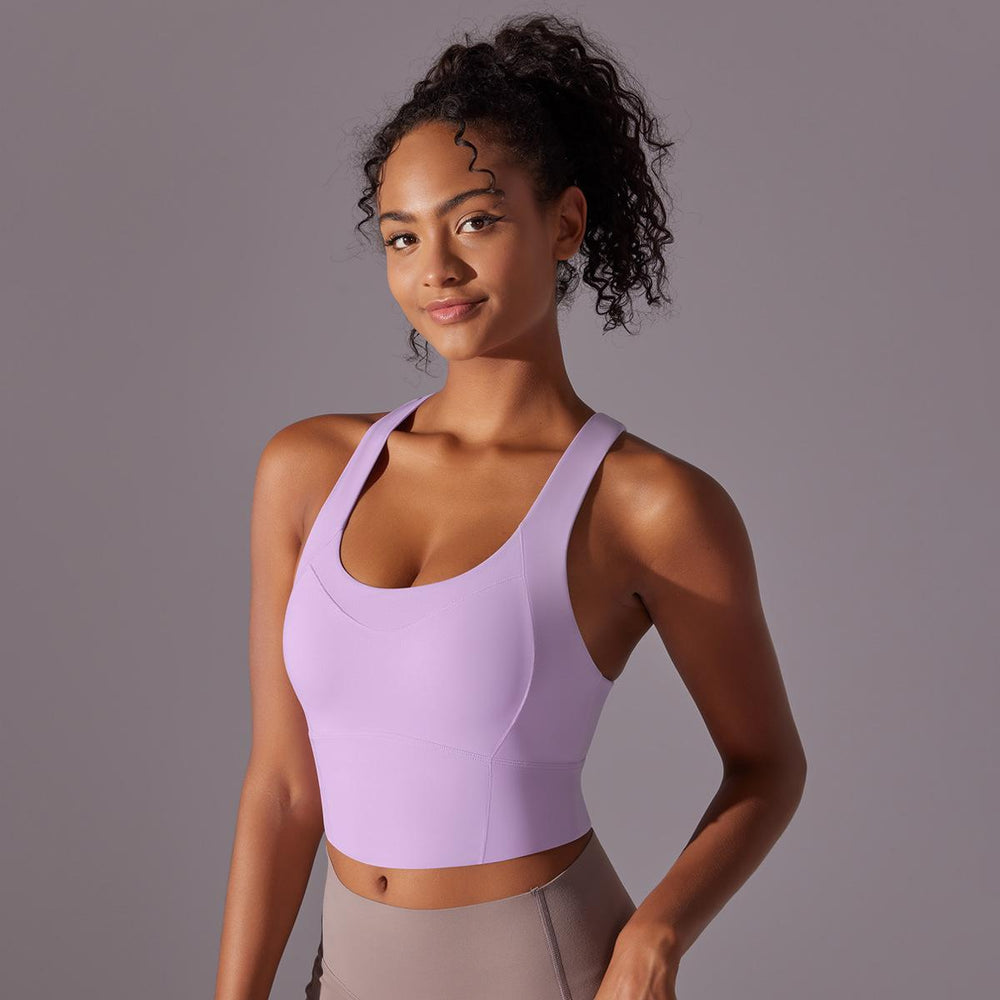 Fashion nude pure color seamless one-piece cup vest cross back yoga bra running fitness sports intimates women