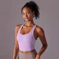 Fashion nude pure color seamless one-piece cup vest cross back yoga bra running fitness sports intimates women
