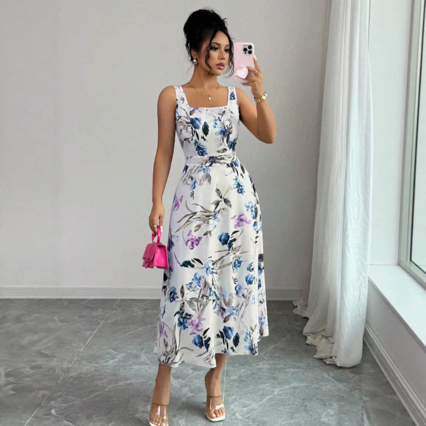 european and american cross-border  summer new women's camisole print dress