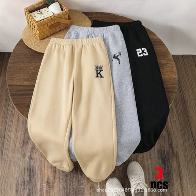 Kids' jogger sweatpants - letter & number print, relaxed fit, elastic waist, casual pants for mid-to-large children