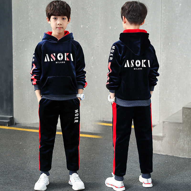 Boys' fleece-lined tracksuit set - new  winter collection: stylish and trendy two-piece hooded set for toddlers, big kids, and teens - thickened for extra warmth