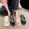 Pearl flip-flops women's summer outwear flip-flops toe sandals french low heel beach roman niche new sandals