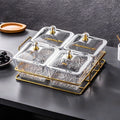 【with lid】4-compartment fruit platter - transparent + iron stand, thickened plastic