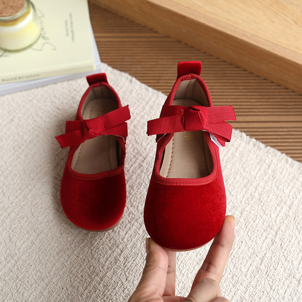 Vancahao girls' korean style princess shoes,  spring new collection, children's bowknot leather shoes, stylish baby flats