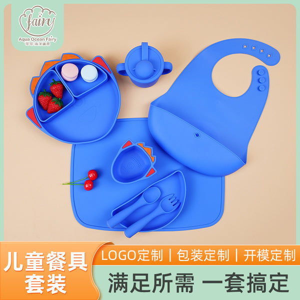 Wholesale children's food grade silicone plate set, special complementary food sub-format anti-drop baby tableware five-piece set