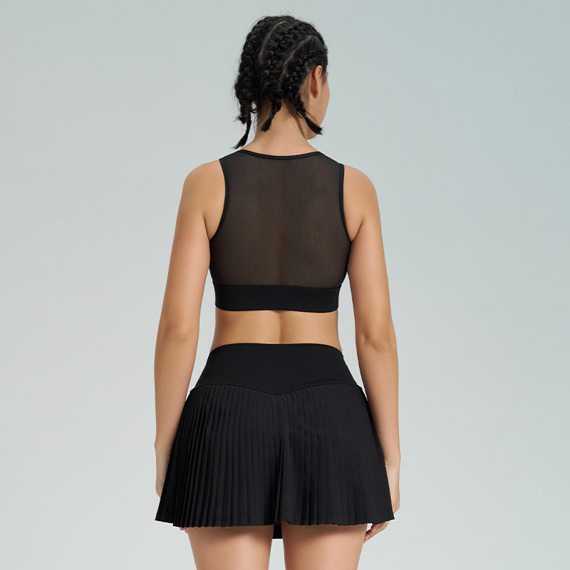 new arrival sports short skirt suitfashion tape tennis pleated skirt women's fake two-piece quick-drying high waist yoga short skirt