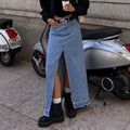 Xintang denim skirt new arrival cross-border washed slit denim skirt washed raw edge denim skirt