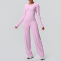 Cloud-feel outdoor casual yoga outfit: long-sleeve t-shirt top & high-waisted wide-leg active wear set for running and fitness