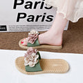 New summer fairy style color block floral slides - women's beach sandals, fashionable outdoor wear, flat, non-slip