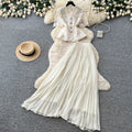 French chic v-neck lace embroidered top & high-waisted pleated skirt two-piece set - elegant & slimming summer outfit