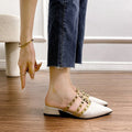 Studded sandals with a french flair – women's summer flat sandals, korean-style patent leather pointed-toe mules with rivet detailing