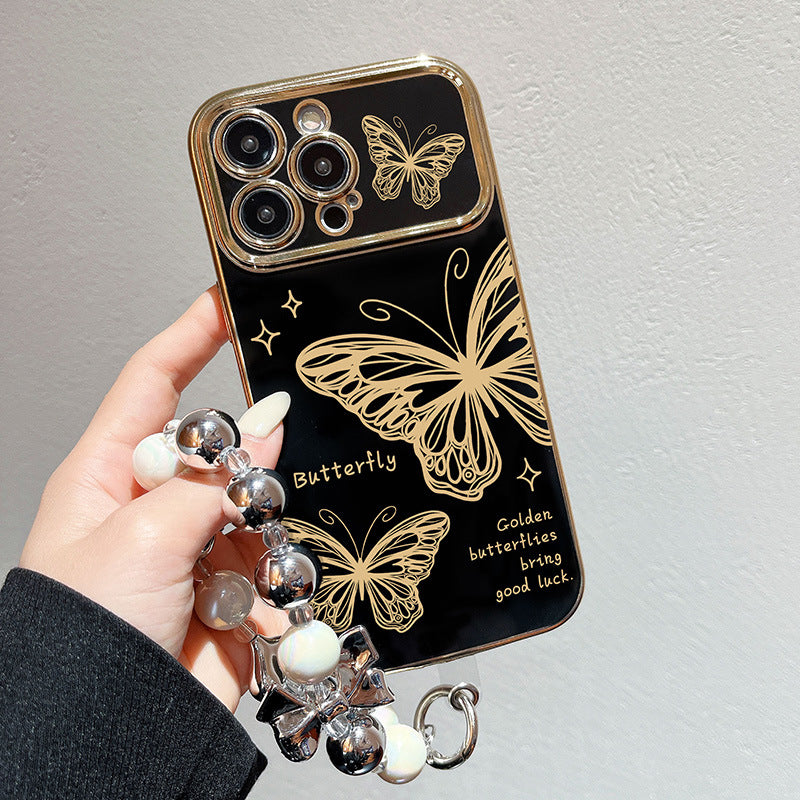 Large window electroplating suitable for apple 15pro butterfly starry sky mobile phone case iphonexr/13 bracelet soft protective cover