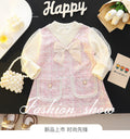 Girls' spring dress: sweet princess style with mesh, puff sleeves, round neck, bow detail, and chanel-inspired design