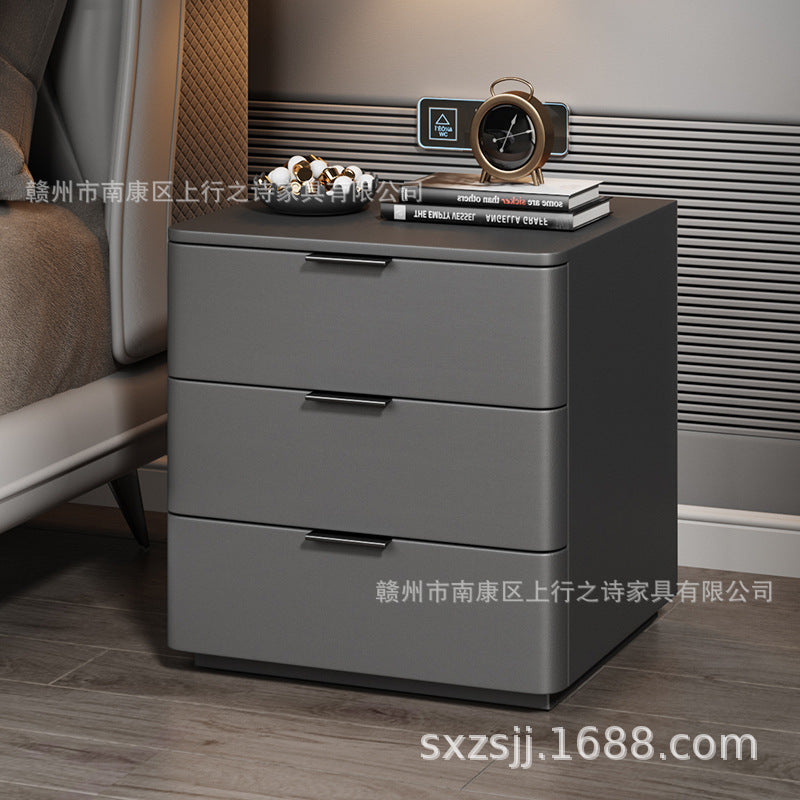 Bedside cabinet popular douyin new arrival leather art simple modern solid wood room master bedroom wholesale rock slab countertop