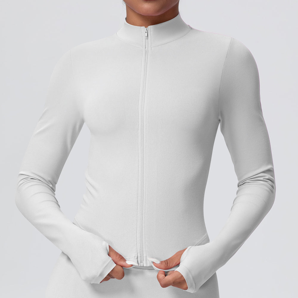 European and american seamless stand collar zipper long sleeve yoga jacket women's tight-fitting quick-dry outerwear running fitness apparel sports top