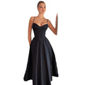 french women's clothing  summer new sexy v-neck camisole maxi dress - black backless sexy dress for women
