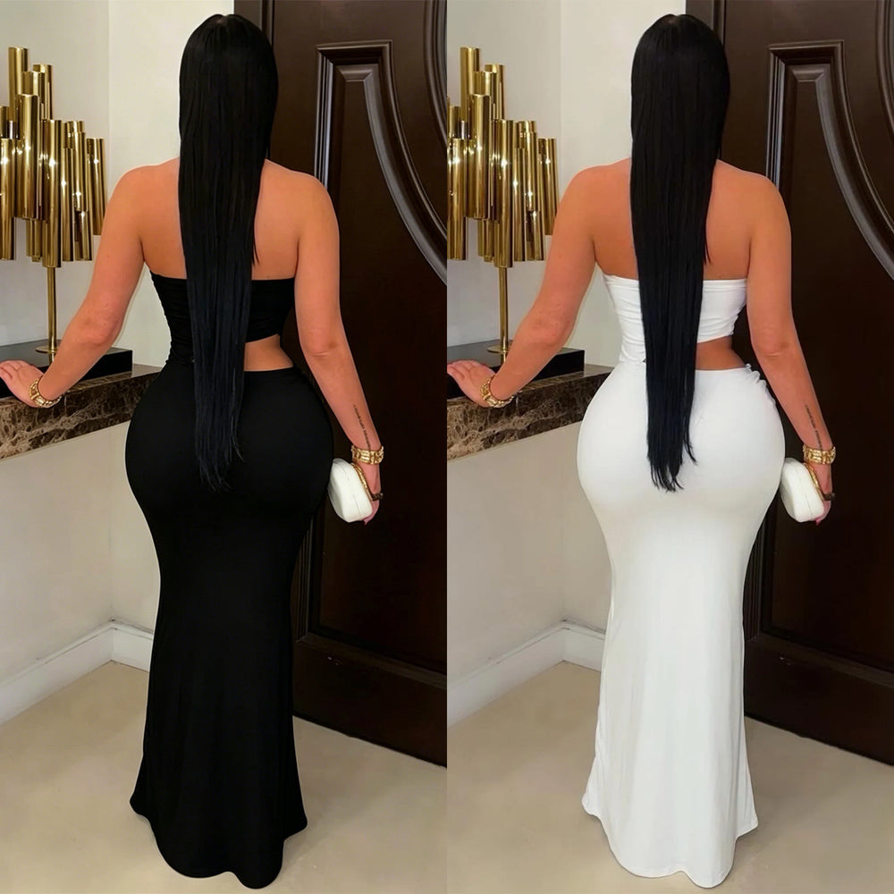 C7696 cross-border   fashion women's sexy bandeau backless bodycon dress