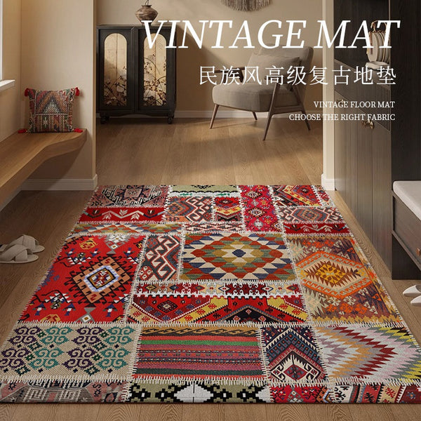 Ethnic style door mat, entrance carpet, dust removal and non-slip door blanket, door floor mat, door mat, American retro