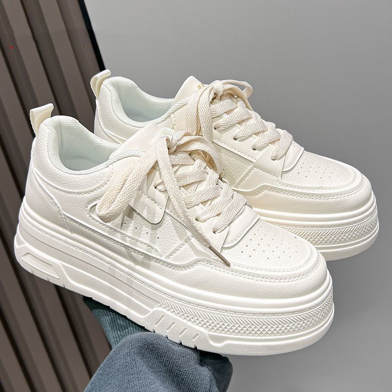 White chunky sole sneakers - women's height increasing white shoes - 2026 spring/summer new arrivals - korean style casual versatile platform sneakers for petite women