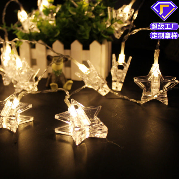 [Processing and customization] Photo clip, star light string, three-dimensional five-pointed star light string, battery box, night light string.