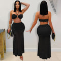 C7456 cross-border   fashion women's sexy bandeau sleeveless ruched mesh maxi dress new
