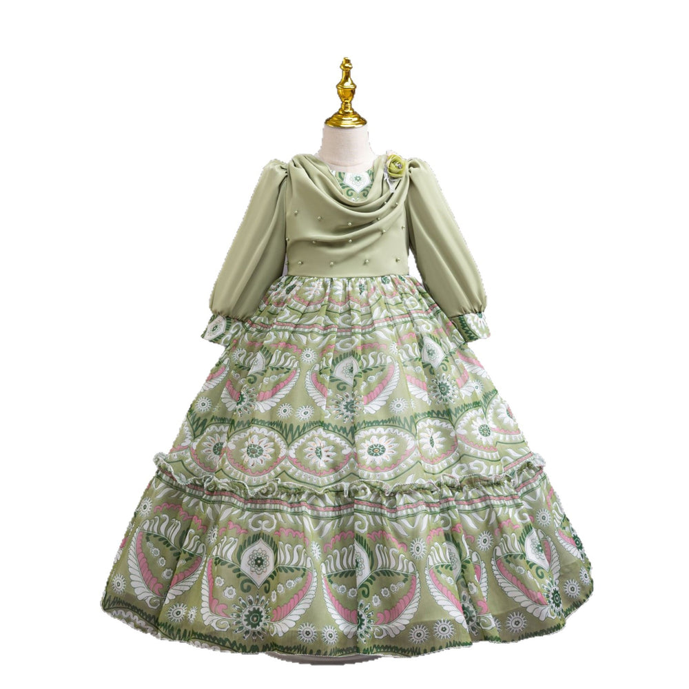 chiffon kids dress holiday banquet classy long sleeves pastoral style dresskids dresses