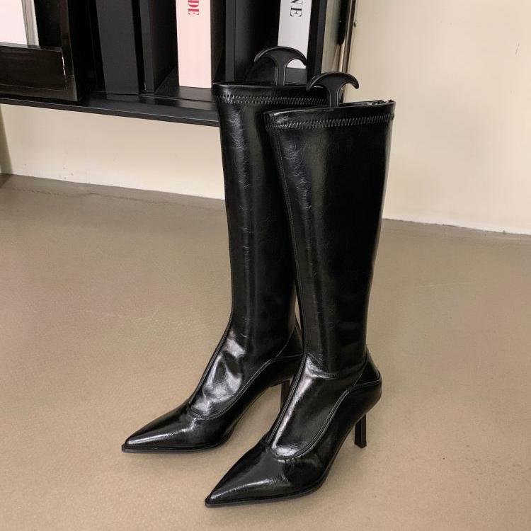 fall/winter new collection pointed-toe stiletto heel fashion runway leopard print over-the-knee boots high boots women's boots high heel single boots