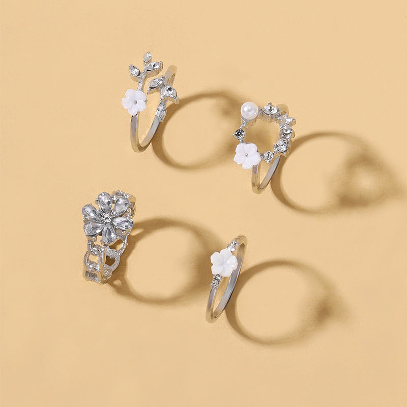 Wholesale diamond-studded floral rings: cross-border jewelry sets, european and american ins-style fresh alloy, niche high-end hand jewelry for women
