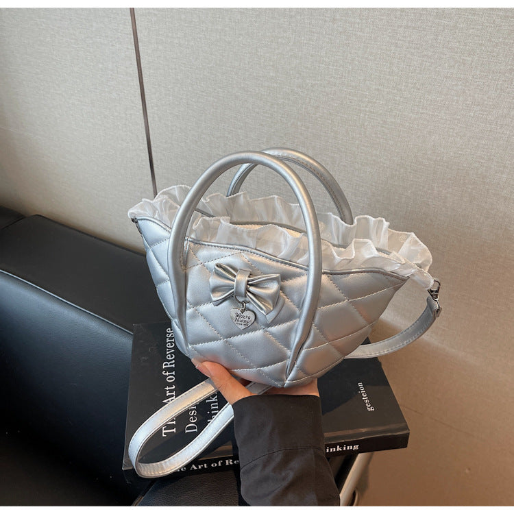 Cross-border diamond bow vegetable basket bag women's summer 2025 new niche messenger bag Korean version portable bucket bag