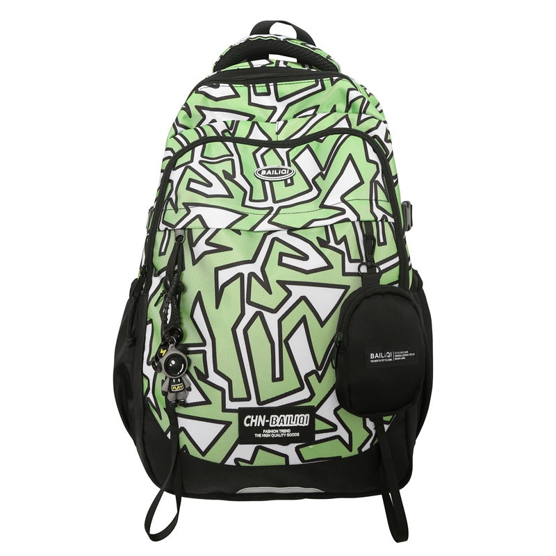 New large-capacity backpack, junior high school student schoolbag, men's and women's casual backpack, printed color schoolbag, student