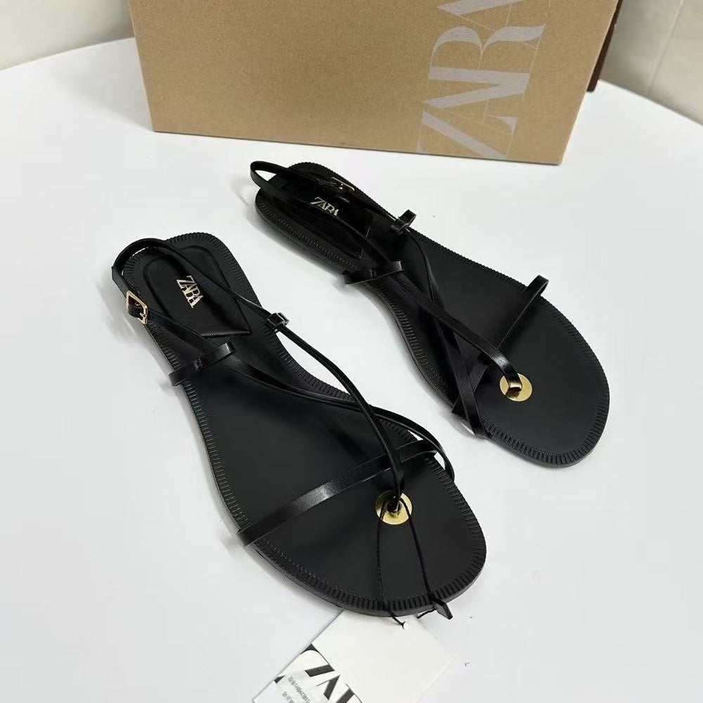 Za's 2025 summer new french-style thong sandals: bohemian-inspired, thin-strap, flat sandals for women - summer fashion, versatile and chic