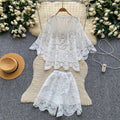 Frenchretrocut outlaceeleganttwo-piece set women's summercut outlazyslimming lookhigh waistsuitwork clothing style