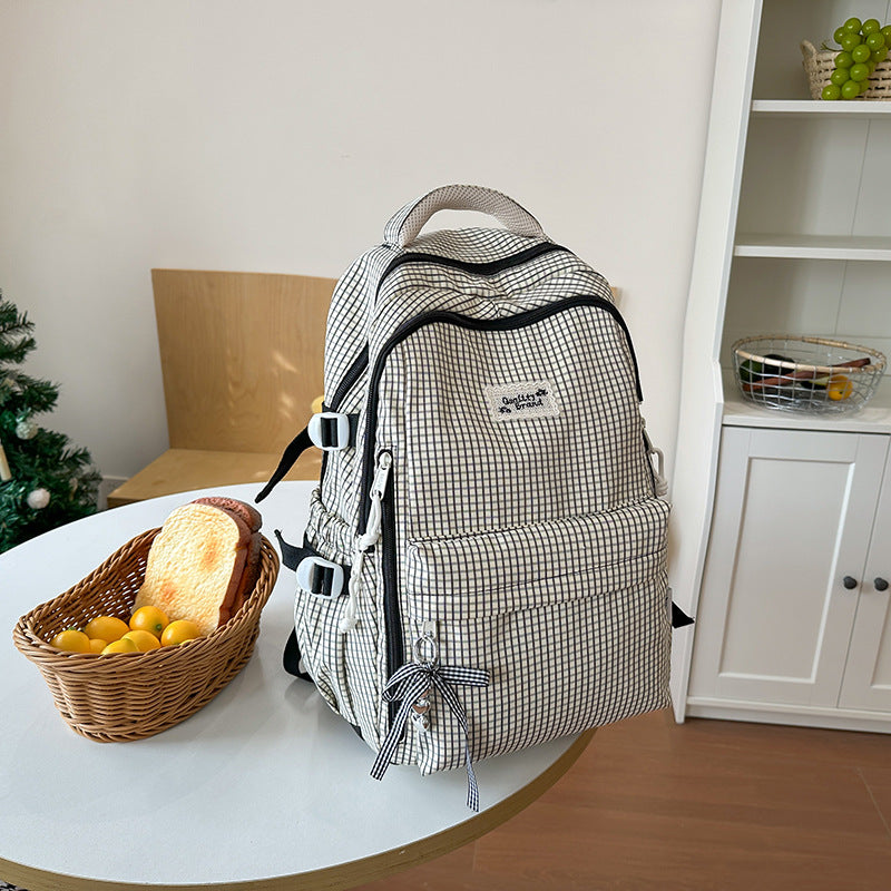Fresh plaid backpack for women, college & middle school students - lightweight, minimalist, large capacity, korean style, girls' shoulder bag