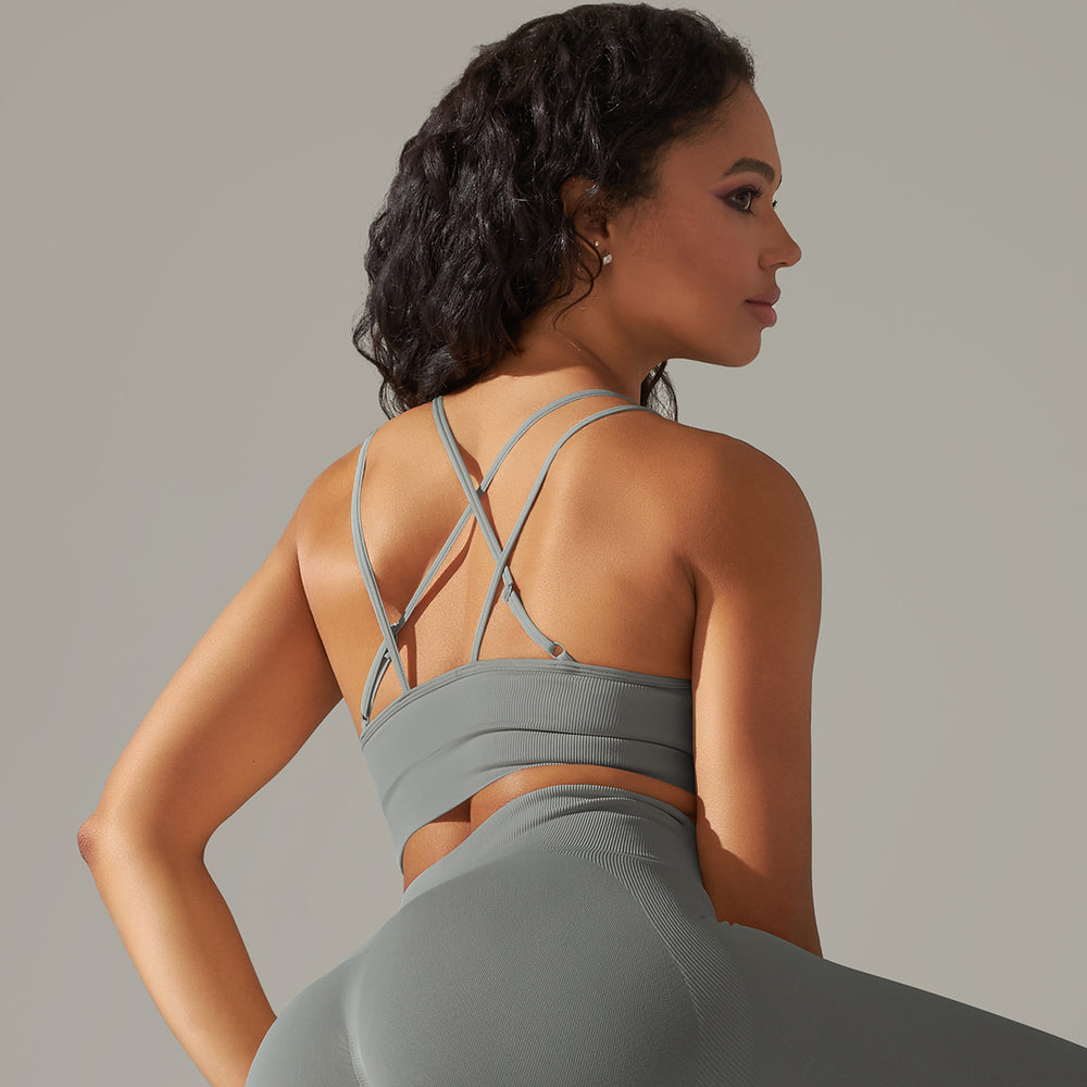 New arrival cross-border fashionpure color beautiful back high elastic yoga clothes four-piece set running sports bra fitness yoga pants for women