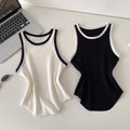 Casual style contrast color edge knittingfashion camisole women's silmeasiest for match sleeveless pullover i-shaped outweartops