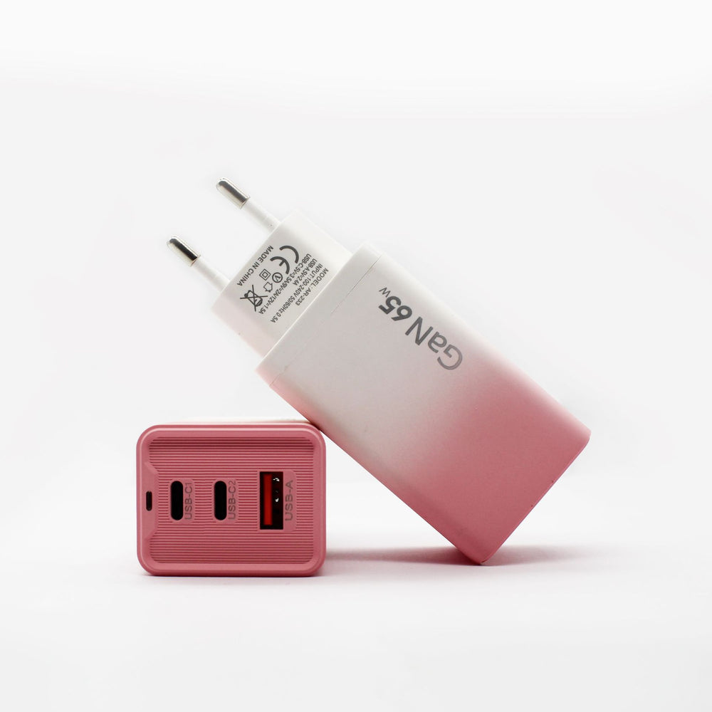 65w multi-port charging head usb+type-c gradient shell qc3.0 us, european and british standard fast charging charging head with light