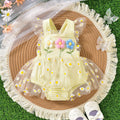 Baby girl party outfit cute suspender three flowers patchwork mesh one-piece dress