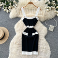 Xiaoxiangfengcontrast color suspender casual sleeveless dress women's summer waist slimming knitting skirt work clothingclassy